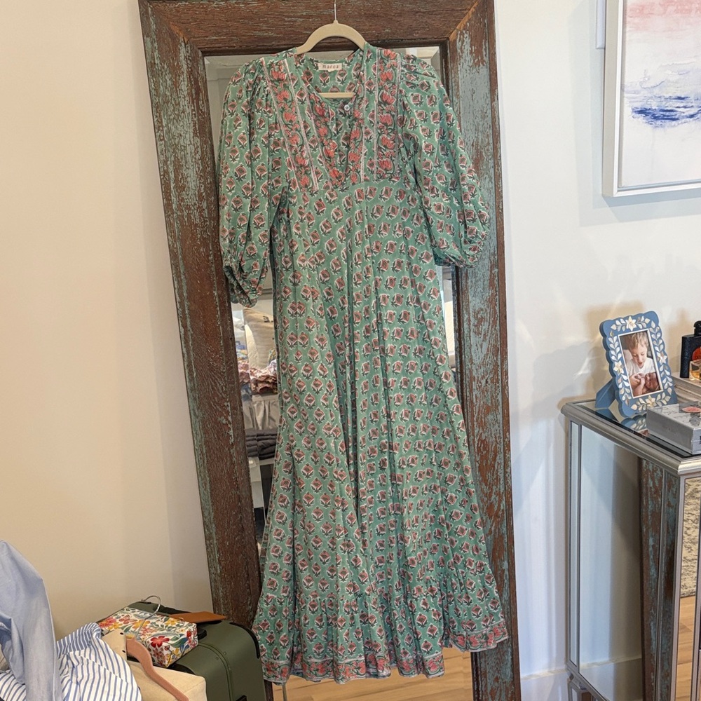 Marea Green and Pink Floral Maxi Dress - size XS EUC